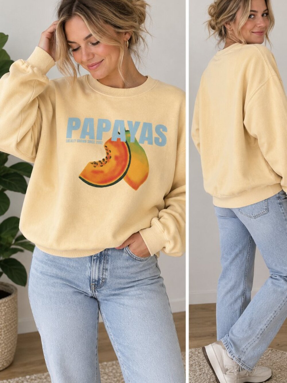 Wild Fable Papaya Graphic Oversized Sweatshirt Dusty Yellow – XS/S/M